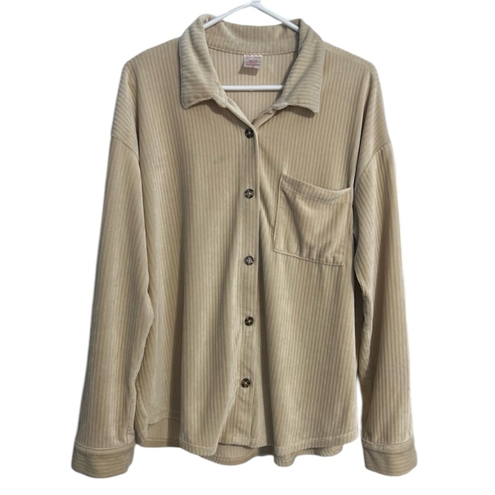 No Boundaries NOBO Women’s Tan Beige Button Front Corduroy Shirt Size XXL (19)